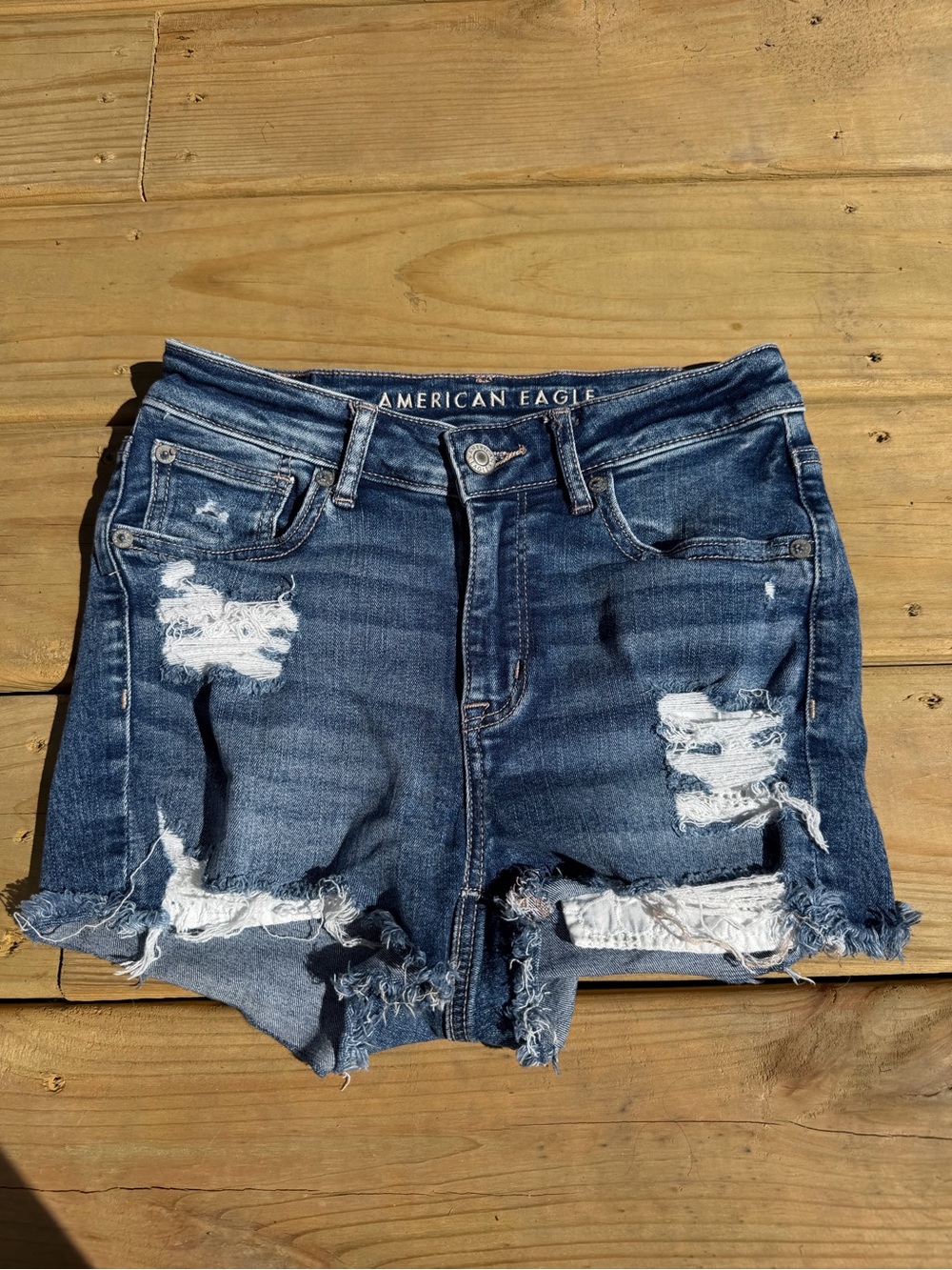 American Eagle Outfitters Ripped Dark Blue Denim Cutoff Shorts
